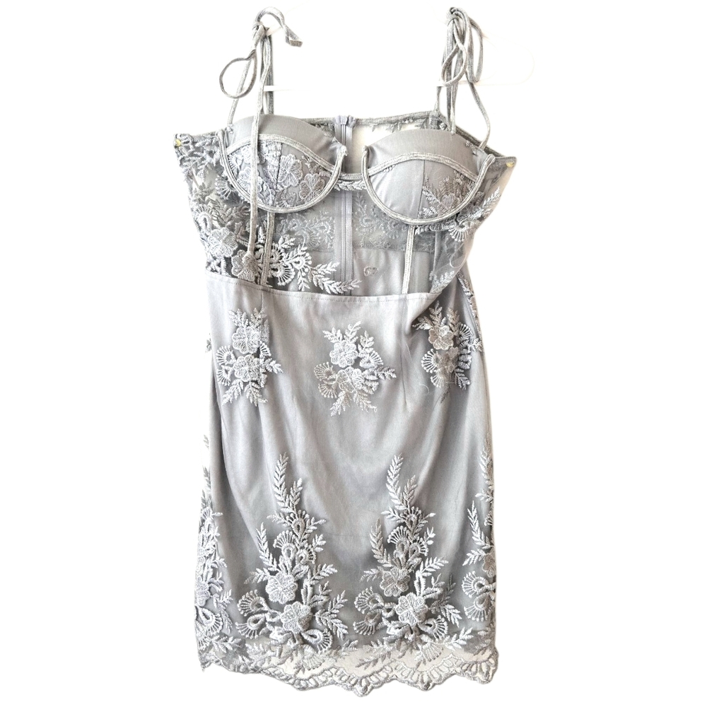 Babydoll Slip Silvery Gray Lacey Sheer w Lining Padded Bra Whimsigoth Fairy 32